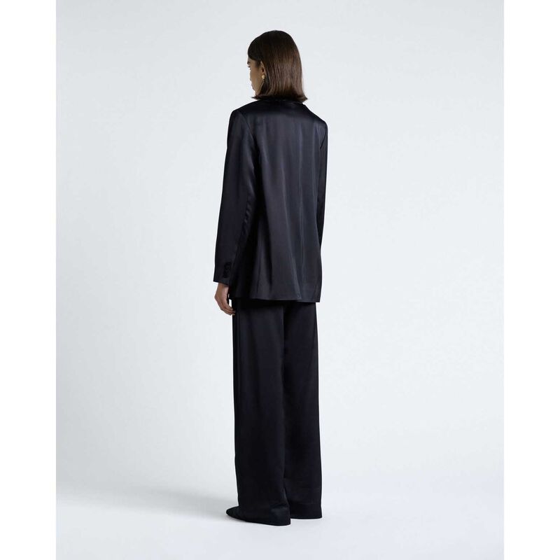 Cue Dark Ink Matte Satin Viscose Double Breasted Blazer image number 1